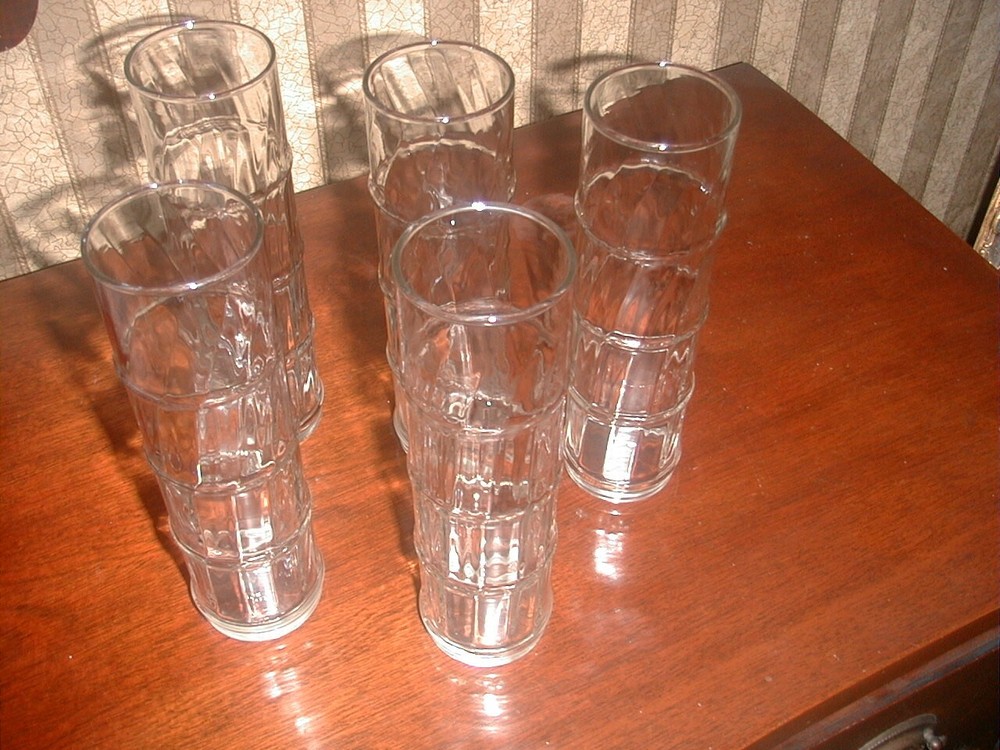 Set of 5 Tiki Bar 9″ Tall Bamboo Hi-Ball Clear Cocktail 16 Ounce Glasses