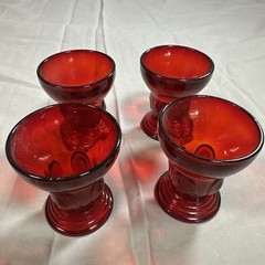 4- New Martinsville MOONDROPS RED * 2 3/4″ – 2 oz SHOT GLASSES/ TUMBLERS*