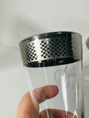 MCM Checkered Silver rim Stemmed Glasses Pilsner Dorothy Thorpe Style Band RARE
