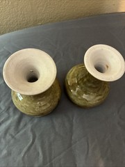 SET OF 2 HAND-TURNED POTTERY CHALICES GREEN/BROWN GLAZE 4.5 Inch