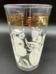 Federal Glass White Fruit With Gold Trim Tumbler Mid Century Drinking Glass 10oz