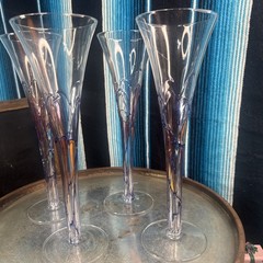 VTG Artland MCM Style Hollow Stem Fluted Champagne Glasses Set of 4 10”x3 1/4”