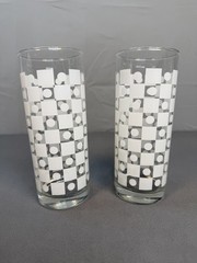 Vintage Ocean Thailand Checkerboard Drinking Glasses Set of 2 Retro Tumblers