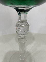 Stunning Emerald Green Cut To Clear Crystal 8.25″ Wine Hock Goblet Glass
