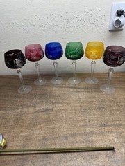 LAUSITZER CRYSTAL LA16 GRAPE VINE LEAF CUT-TO-CLEAR HOCK WINE GLASSES ~ SET OF 6