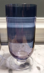 Pair of Blown Glass Gray & Purple Blue Iridescent Short Stemmed Goblets Numbered