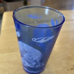 Cobalt Blue Sailboat Depression Glass 5 inch. Water Tumbler, Vintage Hazel Atlas
