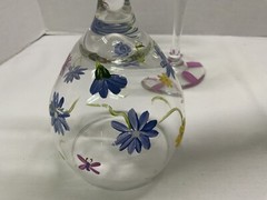 Hand Painted Clear Stemmed Goblets – Flowers & Dragonflies – 8.5” T – Preowned