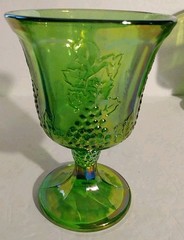 Set Of Four Perfect Indiana Glass Goblet Iridescent Green Carnival Grapes 5.25″