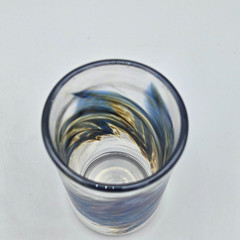 David Salazar Studio Art Glass Tumbler Iridescent Blue Pulled Feather 4″ Signed