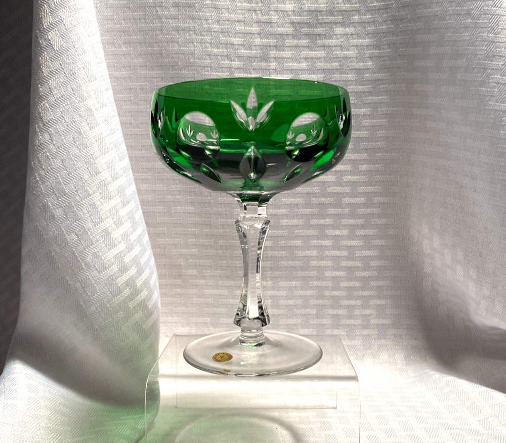 NACHTMANN BAMBERG CHAMPAGNE/SHERBET EMERALD GREEN CUT TO CLEAR CRYSTAL BOHEMIAN
