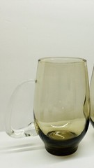 Vintage set Of 4 Libbey Tawny Smoke Brown W/Clear Handles 16 Oz Glass Beer Mugs