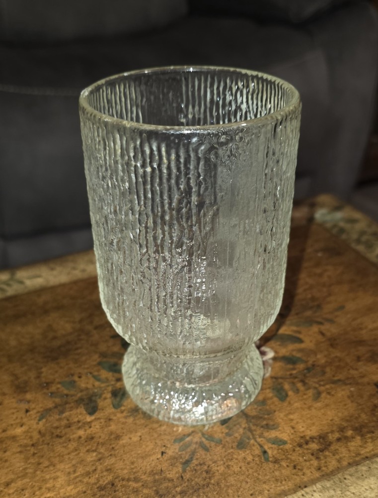 Vintage Indiana Glass Crystal Footed Tumbler Crystal Ice/Tree Bark pattern. Set