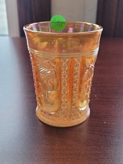 Electric Marigold Intaglio Cherry Terry Crider Art Glass Carnival Glass Tumbler