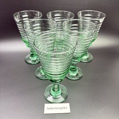 Libbey Water Goblets SIRRUS Spanish Green Ribbed Pedestal Base Vintage Set of 6