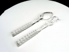 BRILLIANT CUT CRYSTAL CANE PATTERN BEVELED EDGES 8″ SALAD SERVING SET