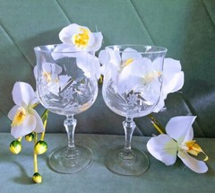 Etched Star Pinwheel Cut Crystal Liszt Water Goblets by Kristal Zajecar Set of 2
