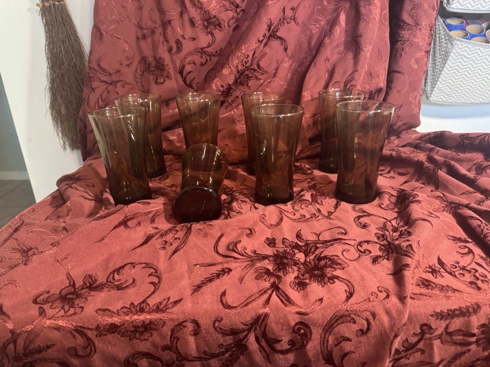 Vintage Anchor Hockings Mocha Tawny Brown Tumbler Drinking Glasses Set of 8
