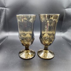 Duz Crystal Detergent Promo Stemware Vintage Pair of Goblets Smoke Brown
