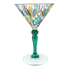 Set of 6 Six Murano Martini Or Champagne Glasses Hand Painted Multi Mixed Stems