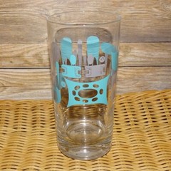 1950s Royal China Atomic Blue Heaven Drinking Glass Tumbler 12 oz MCM Turquoise