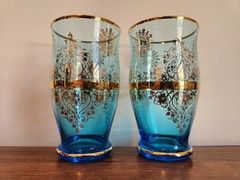 Vecchia Murano Style Hand-blown Glasses Blue 24 Karat Gold Trim – Set Of 2