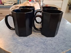 Arcoroc Octime Black Octagon Cups / France / Set of 4, All In Perfect Condition!