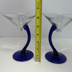 Libbey Set Of 2 Bravura Cobalt Blue Stem Martini Glasses Curved Modern