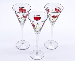 3x Art Nouveau Laura Ashley Champagne Glasses Stemware Floral Design, Enameled