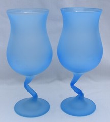 Libbey – Z-STEM – Set of 2 – FROSTED BLUE GOBLETS – Zig Zag