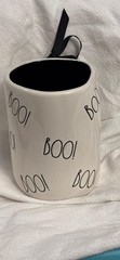 Rae Dunn Artisan Collection Boo Mug Black Inside White Halloween Coffee Cup New
