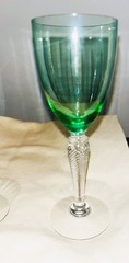 Vintage HC Fry Uranium Glass Wine Glasses Twisted Stem Ribbed Optic Green Set/6