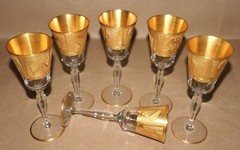 Set of 6 Glastonbury-Lotus La Furiste Clear 6” Gold Encrusted Art Deco Stems