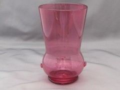 Early ANTIQUE CRANBERRY GLASS Hand Blown FLARED TUMBLER-Applied-Rough Pontil