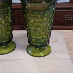 Indiana Whitehall Vintage 6”Tall Avocado GREEN Cubist Drinking Glass Footed 1