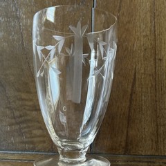 VTG SET (6) ETCHED CRYSTAL BAMBOO & LEAVES BLOWN GLASS ICED TEA / WATER TUMBLERS