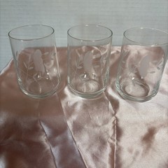 Princess House Heritage Set (3)Clear Crystal Floral Etched Juice Glasses EUC