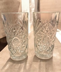 Vintage Libbey Hobstar Highball Glasses 16oz Star of David Set of 2 Heavy Clear