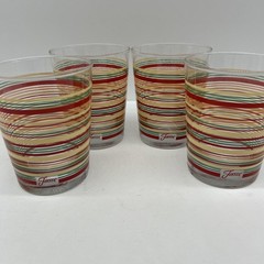 Set of 4 Fiesta Double Old Fashioned Glasses Stripes Fiestaware Retro Red Green