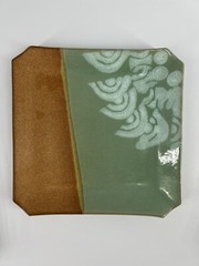 Handmade Art Pottery Signed DiGangi 4 Pc. Set Terra Cotta Seafoam Green Boho