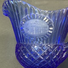 Cobalt Blue Pressed Glass Footed Creamer Ribbed Diamond Intaglio Medallion btg