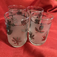 Set of 4 Vintage Frosted Silver Leaf Libby Cocktail Glasses