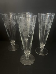 4 Vintage Libbey Pilsner Beer/Wine Glasses Crystal GLENMORE PATTERN Compotes