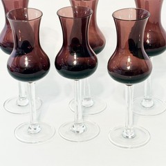 Vintage Set of 6 Amethyst Grappa Purple Stemmed Cordial Aperitif Glasses 6.5″ h