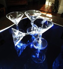 Vtg 4 Crystal Small Martini Glasses Etched Art Deco European Barware H 4.25″