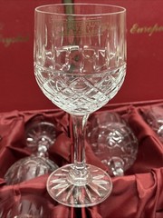 Set Of 12 Crystal Hand Cut Wine Glasses Drape Cut Made In Poland 7”H Boxed