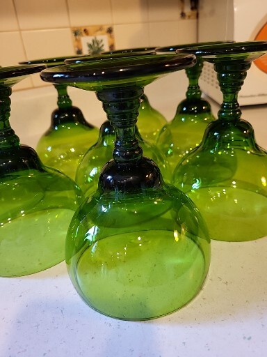 Vintage Set Of 8 Indiana Glass Avacado Green Margaritta 16oz Goblets Pre-owned