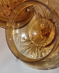 Vtg Empoli Italy GLASS AMBER SCROLL PATTERN BEER Mug Stein Candy Apothecary Jar