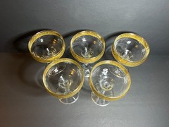 VTG Set of 5 Cristalleria Fratelli Fumo Crystal 24k Gold Rim Champagne Glasses
