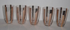 Elegant 5 pc Wide Gold Band & Striped Glass Highball Tumbers